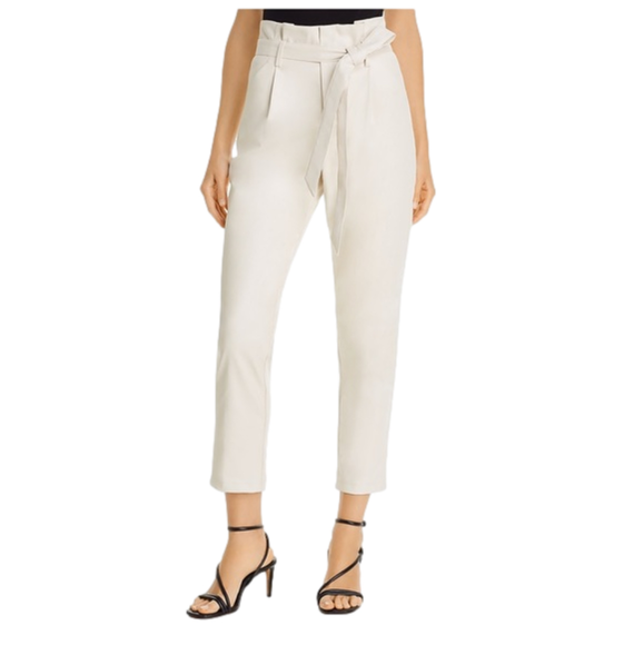 Lucy Paris Pants - NWT Lucy Paris Cream Faux Leather Paperbag-Waist Pants - Sz XS